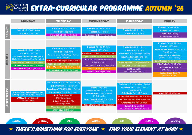 Extra Curricular Timetable All Autumn 26 landscape